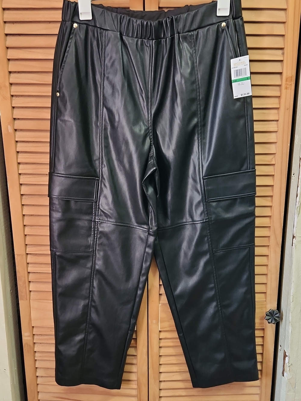 Michael Kors Black Faux Leather Cargo Pants